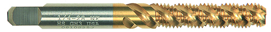 Titanium Nitride Spiral Hi–Helix Flutes Semi–Bottoming Tap Titanium Nitride Spiral Hi–Helix Flutes Semi–Bottoming Tap